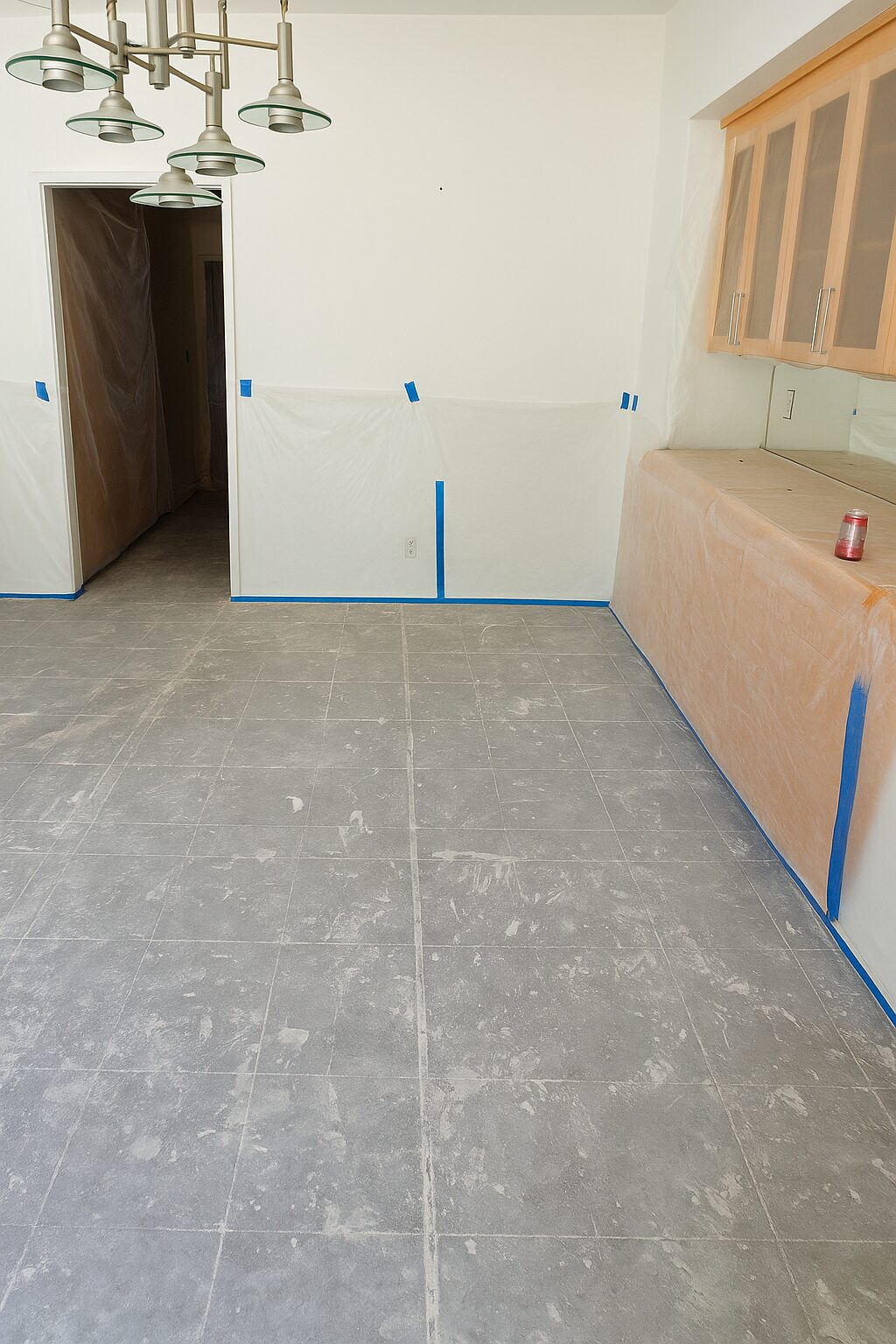 Palm Springs kitchen remodel in progress showing modern cabinets, permit documents, and city inspection checklist