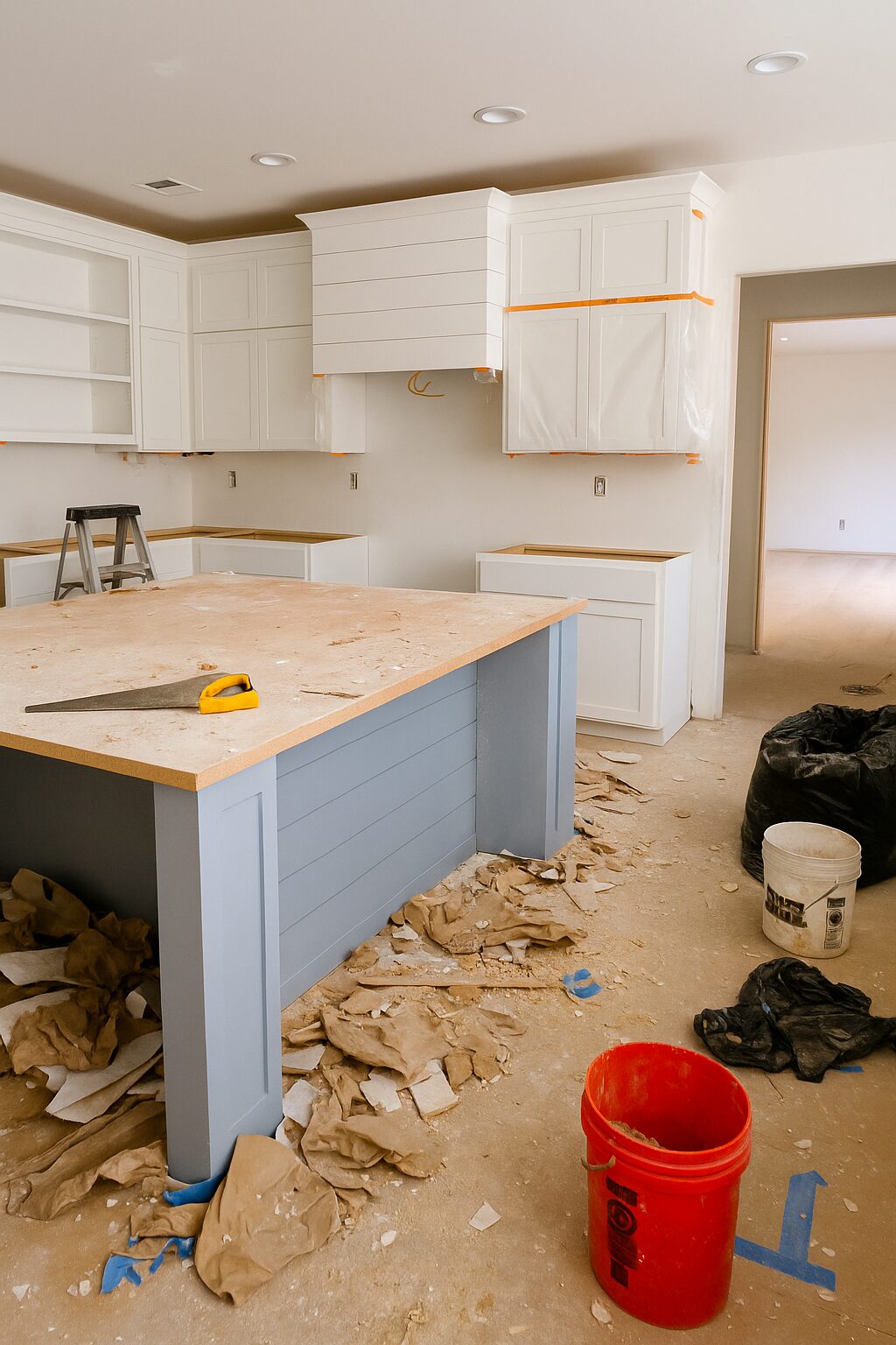 Affordable kitchen remodel in Coachella Valley featuring painted cabinets, open shelving, and modern lighting on a budget Affordable kitchen remodel in Coachella Valley featuring painted cabinets, open shelving, and modern lighting on a budget