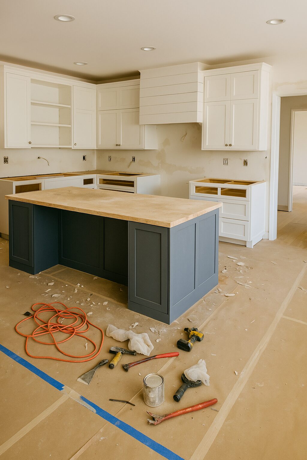 Affordable kitchen remodel in Coachella Valley featuring painted cabinets, open shelving, and modern lighting on a budget Affordable kitchen remodel in Coachella Valley featuring painted cabinets, open shelving, and modern lighting on a budget